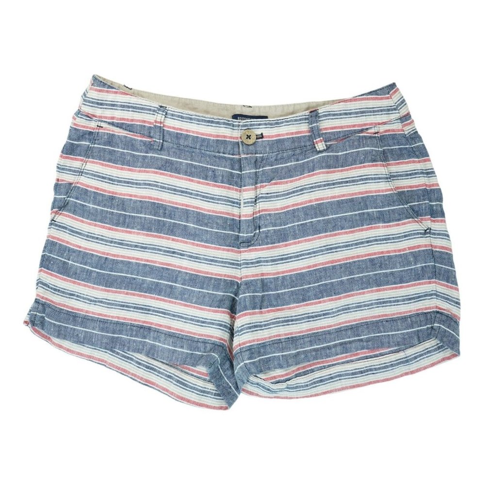British Khaki‎ Shorts Striped Linen Blue Multi Color White With Pockets Sz 6